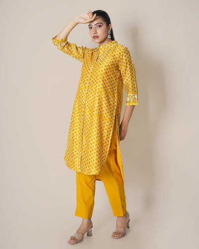 Golden poppy Printed Chanderi Co-ord Set