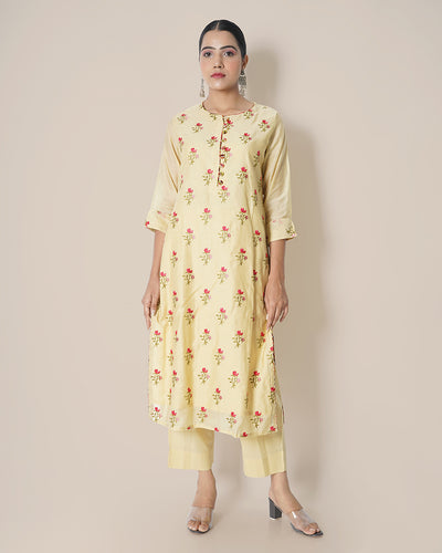 Morning Light Yellow Floral Embroidered Chanderi Suit Set