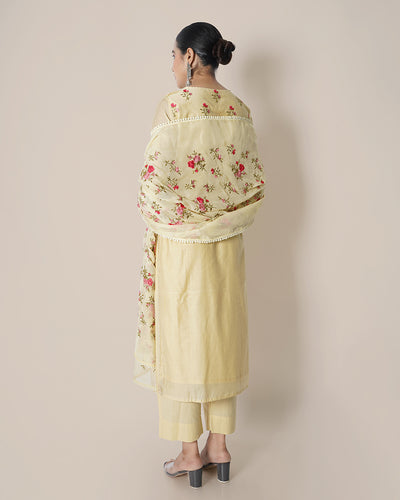 Morning Light Yellow Floral Embroidered Chanderi Suit Set