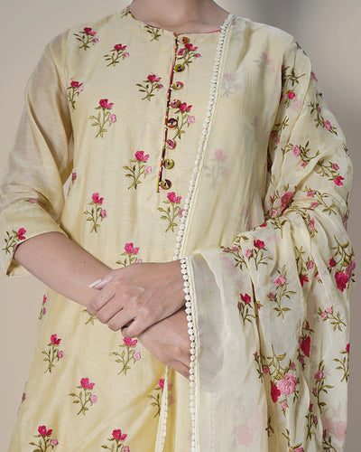 Morning Light Yellow Floral Embroidered Chanderi Suit Set