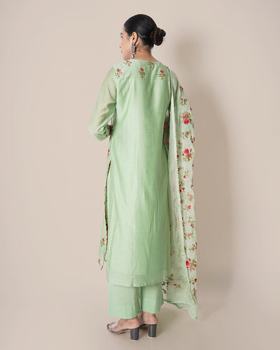 Bloomy Mint Floral Embroidered Chanderi Suit Set