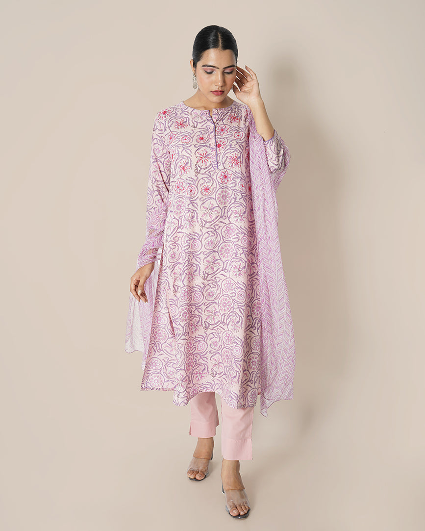 Peony Dream Handblock Print Modal Cotton Suit Set