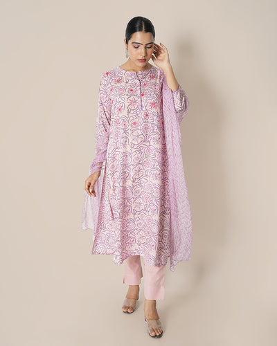 Peony Dream Handblock Print Modal Cotton Suit Set