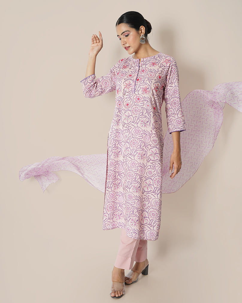 Peony Dream Handblock Print Modal Cotton Suit Set