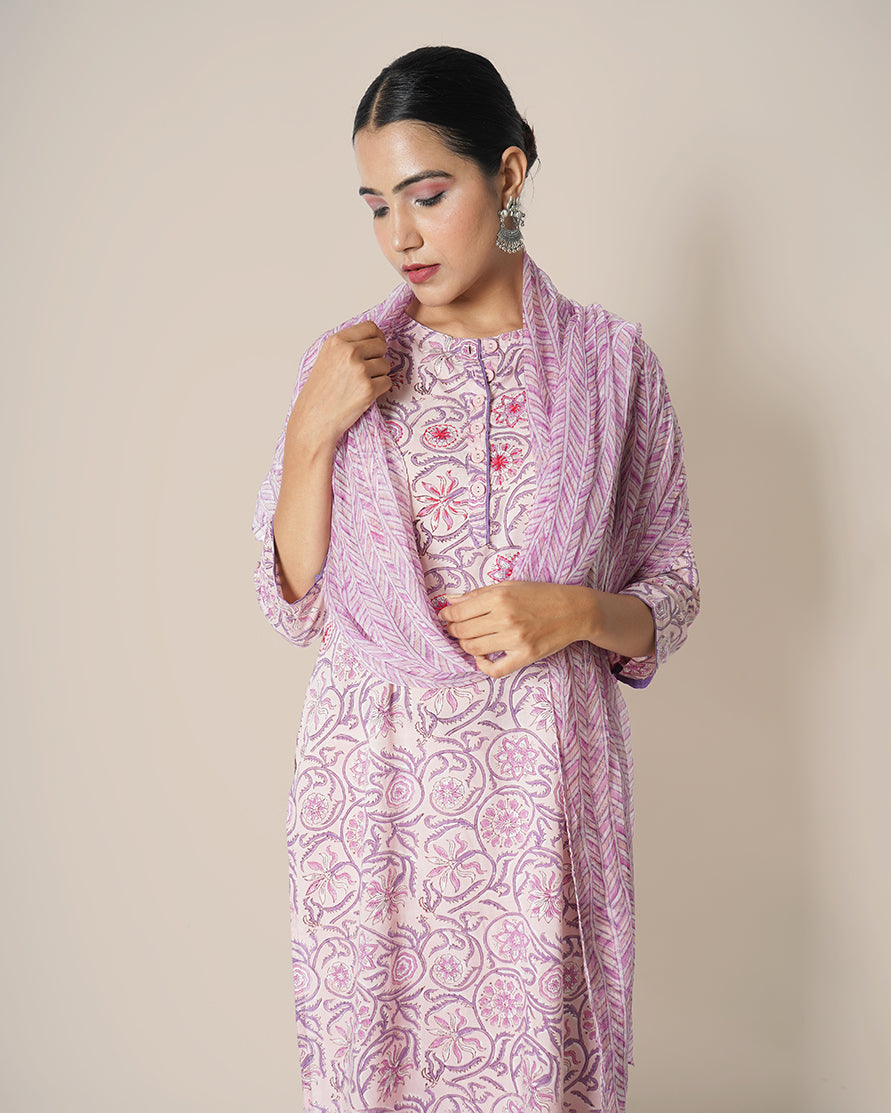 Peony Dream Handblock Print Modal Cotton Suit Set