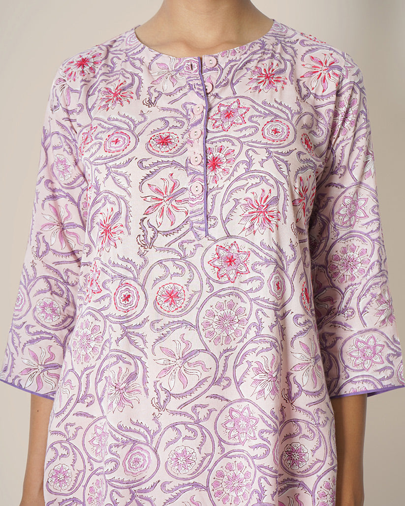 Peony Dream Handblock Print Modal Cotton Suit Set