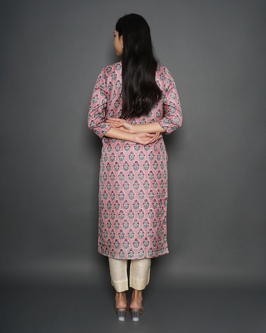 Floral Rouge Printed Tussar Silk Straight Kurta & Dupatta Set – Kameez