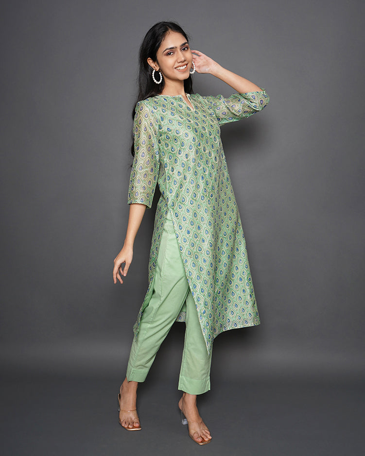 Pistachio Love Printed Chanderi Kurta Set