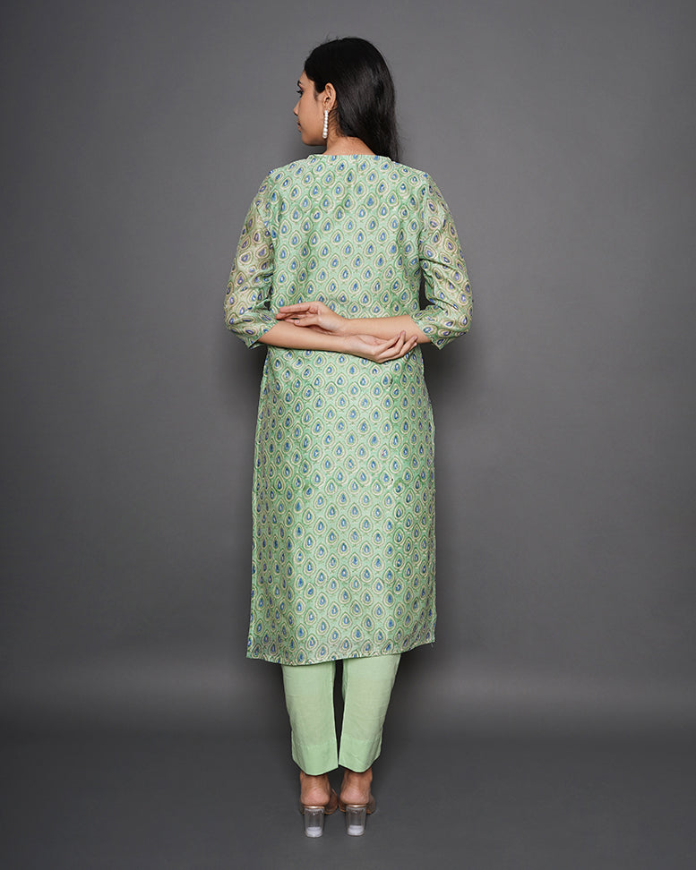 Pistachio Love Printed Chanderi Kurta Set