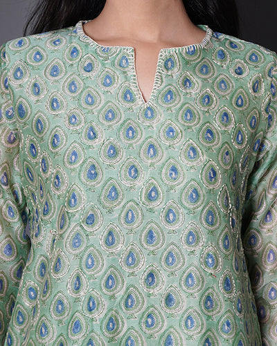 Pistachio Love Printed Chanderi Kurta Set