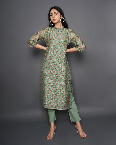 Grassland Handblock Print Chanderi Kurta Set