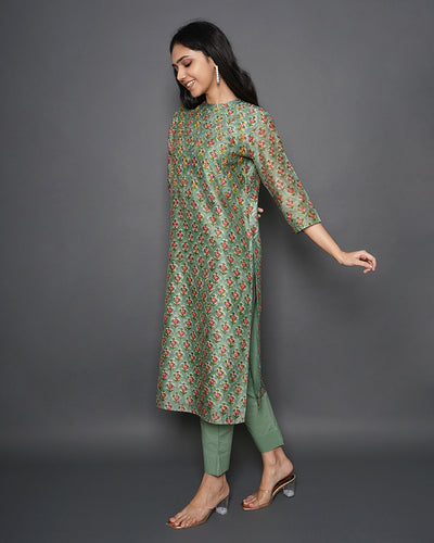 Grassland Handblock Print Chanderi Kurta Set