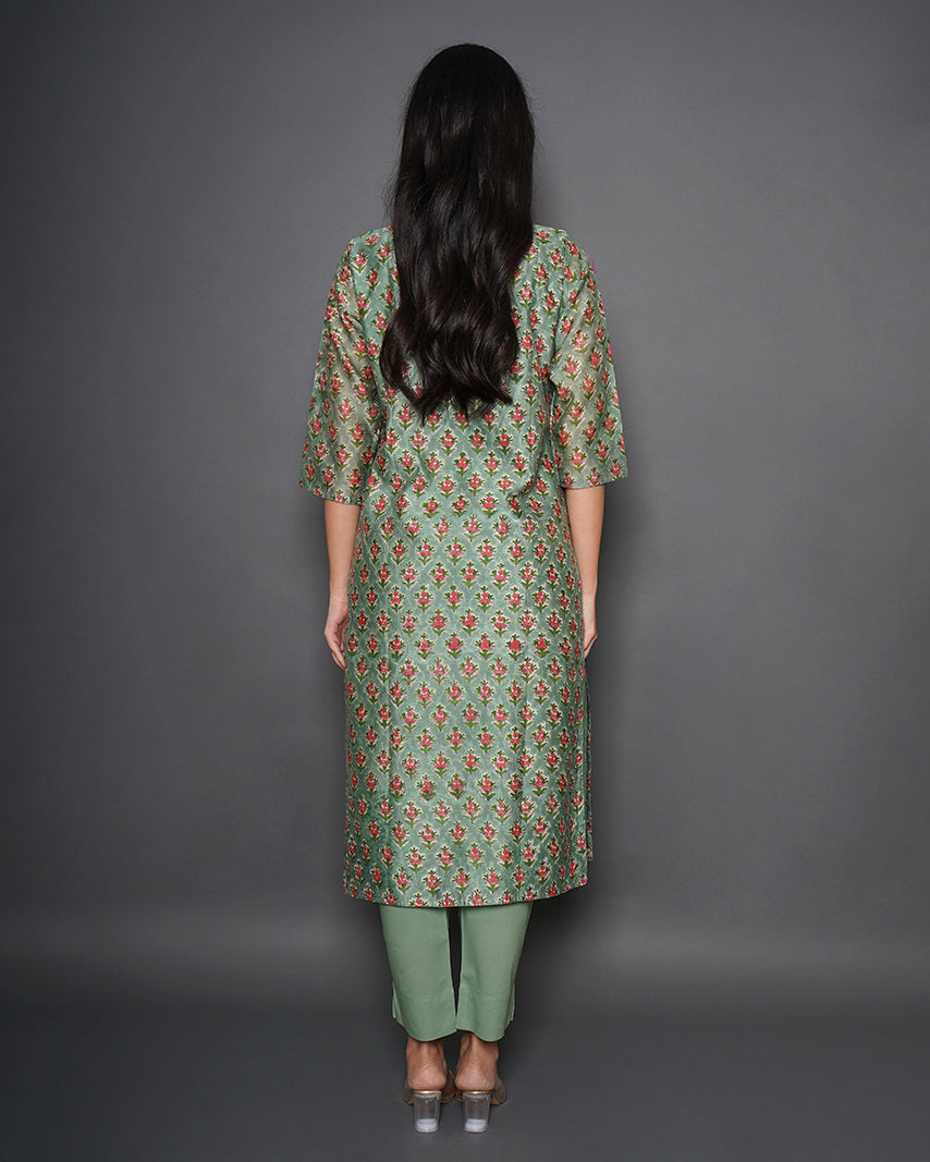 Grassland Handblock Print Chanderi Kurta Set