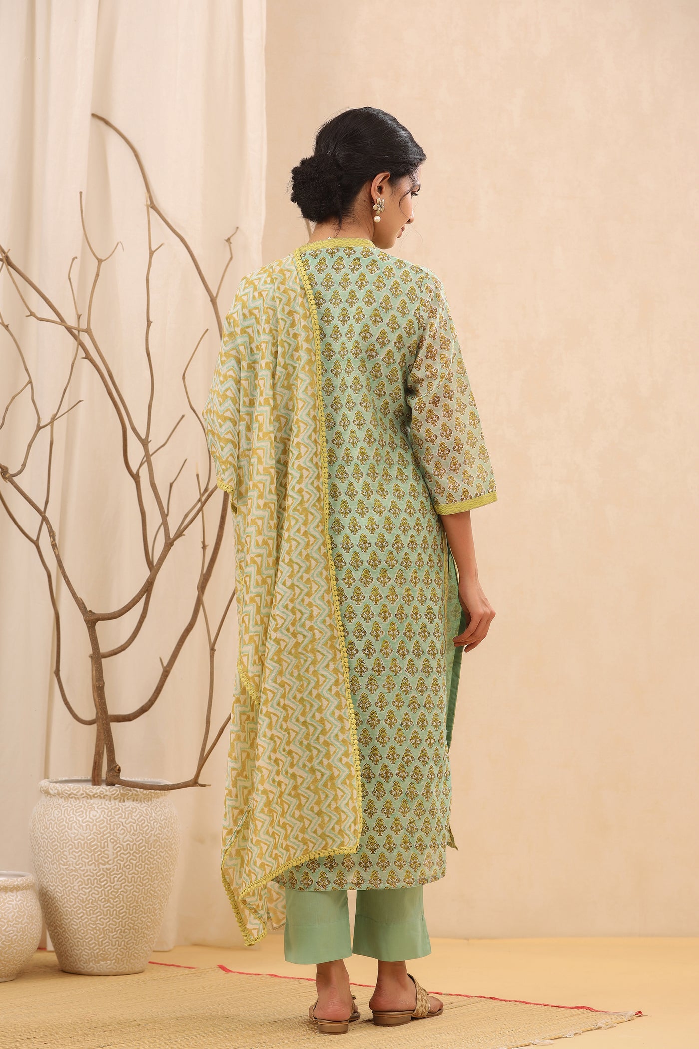 Mint & Lime Printed Chanderi Suit Set