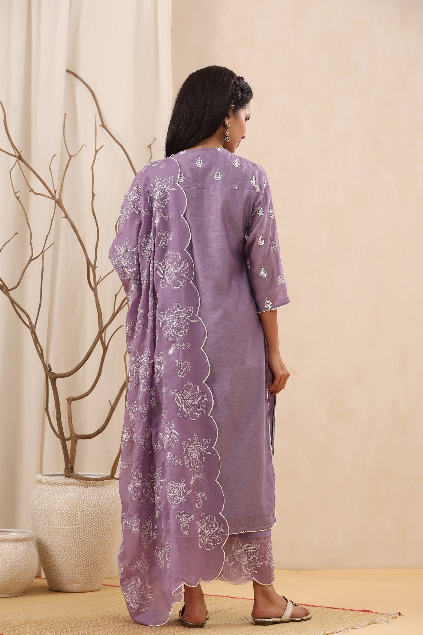 Opera Mauve Embroidered Chanderi Suit Set