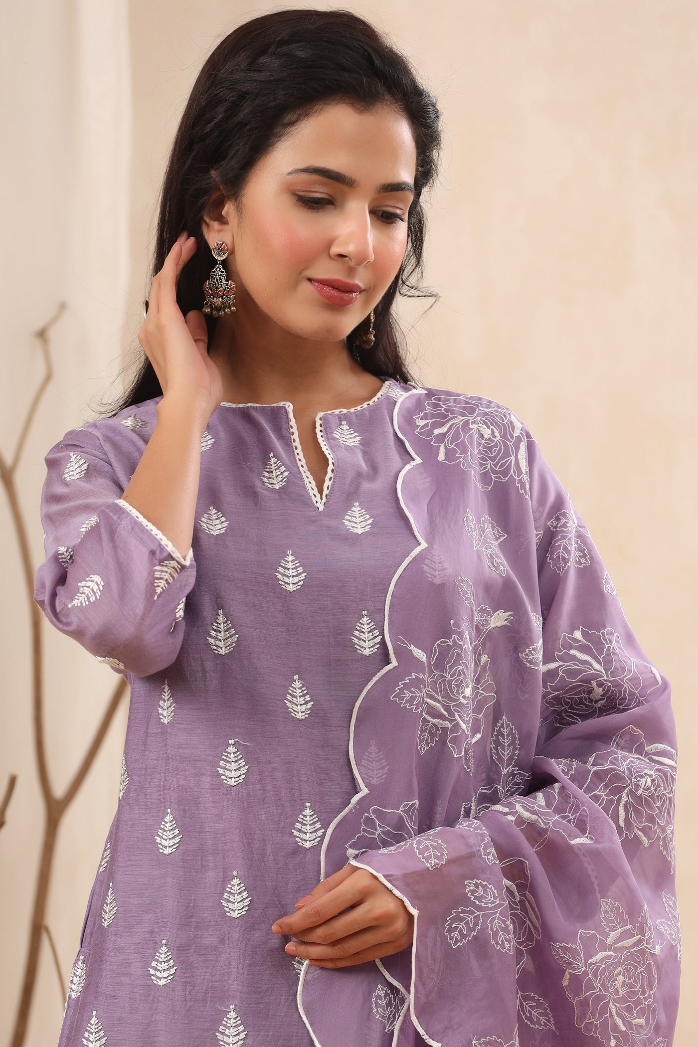 Opera Mauve Embroidered Chanderi Suit Set