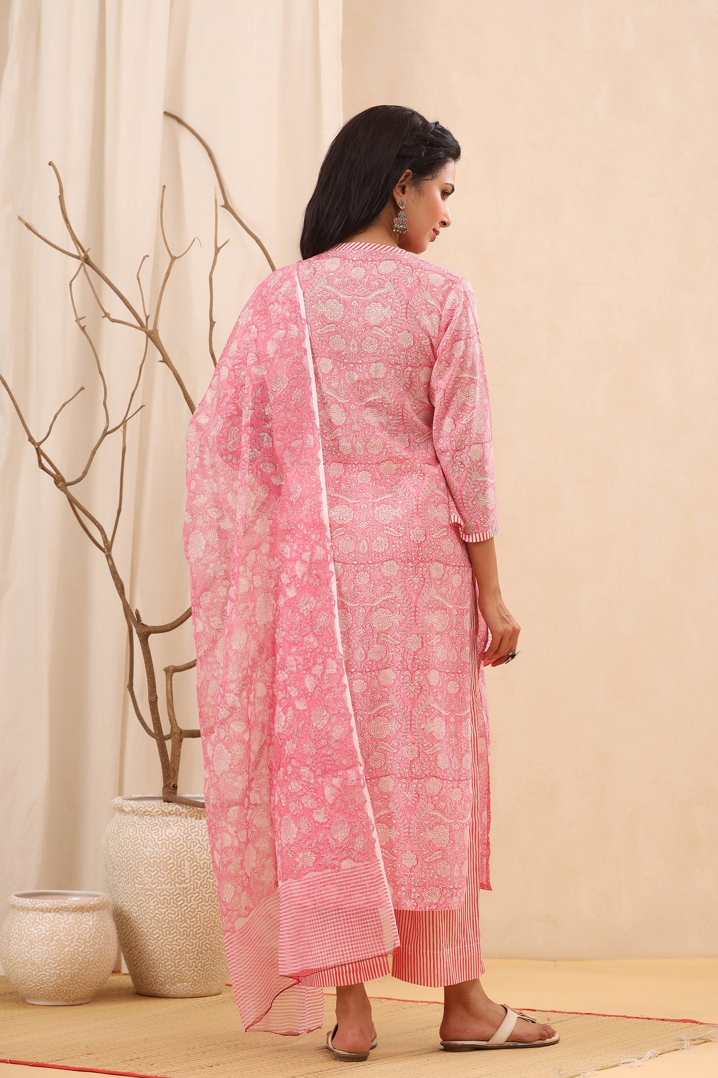 Soft Pink Floral Print Cotton Suit Set