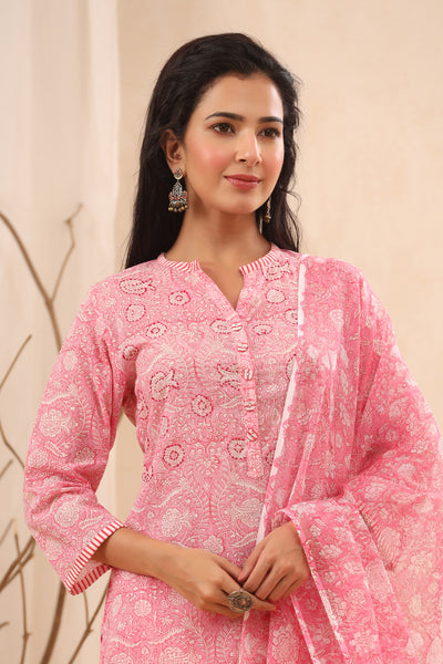 Soft Pink Floral Print Cotton Suit Set