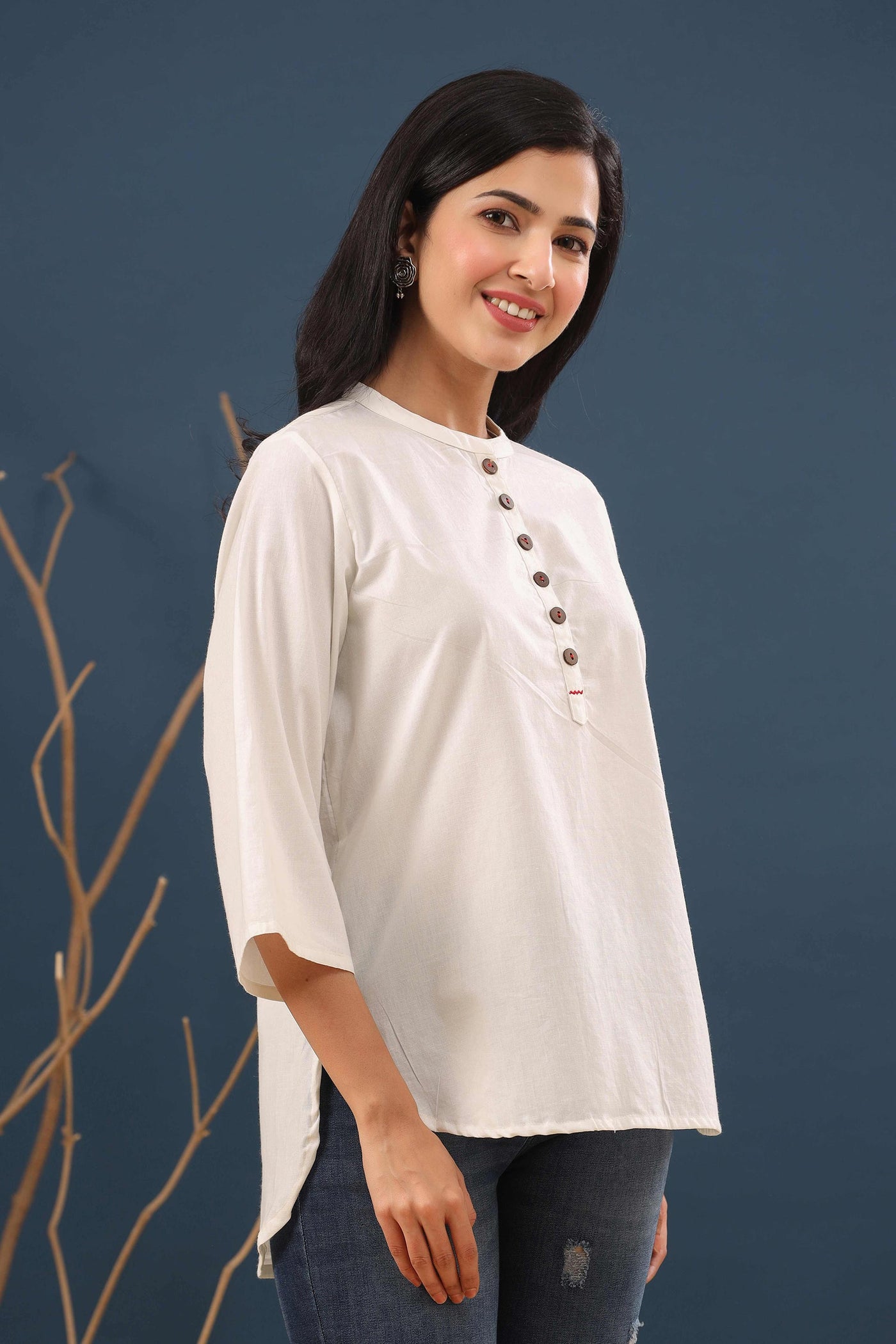 Summer White High Low Cotton Top