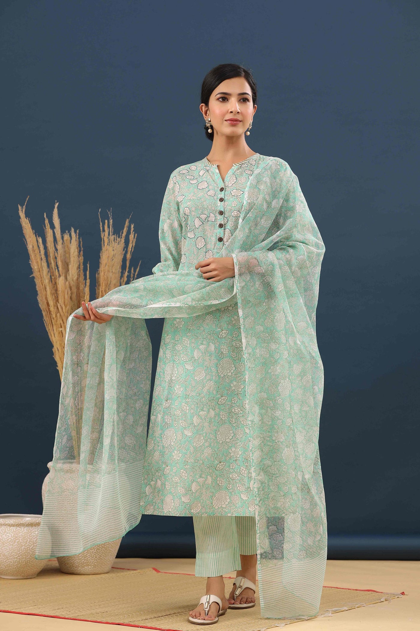 Flowering Mint Printed Cotton Suit Set