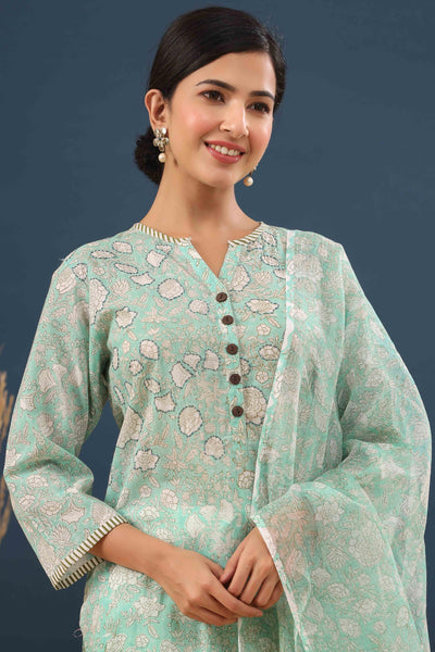 Flowering Mint Printed Cotton Suit Set