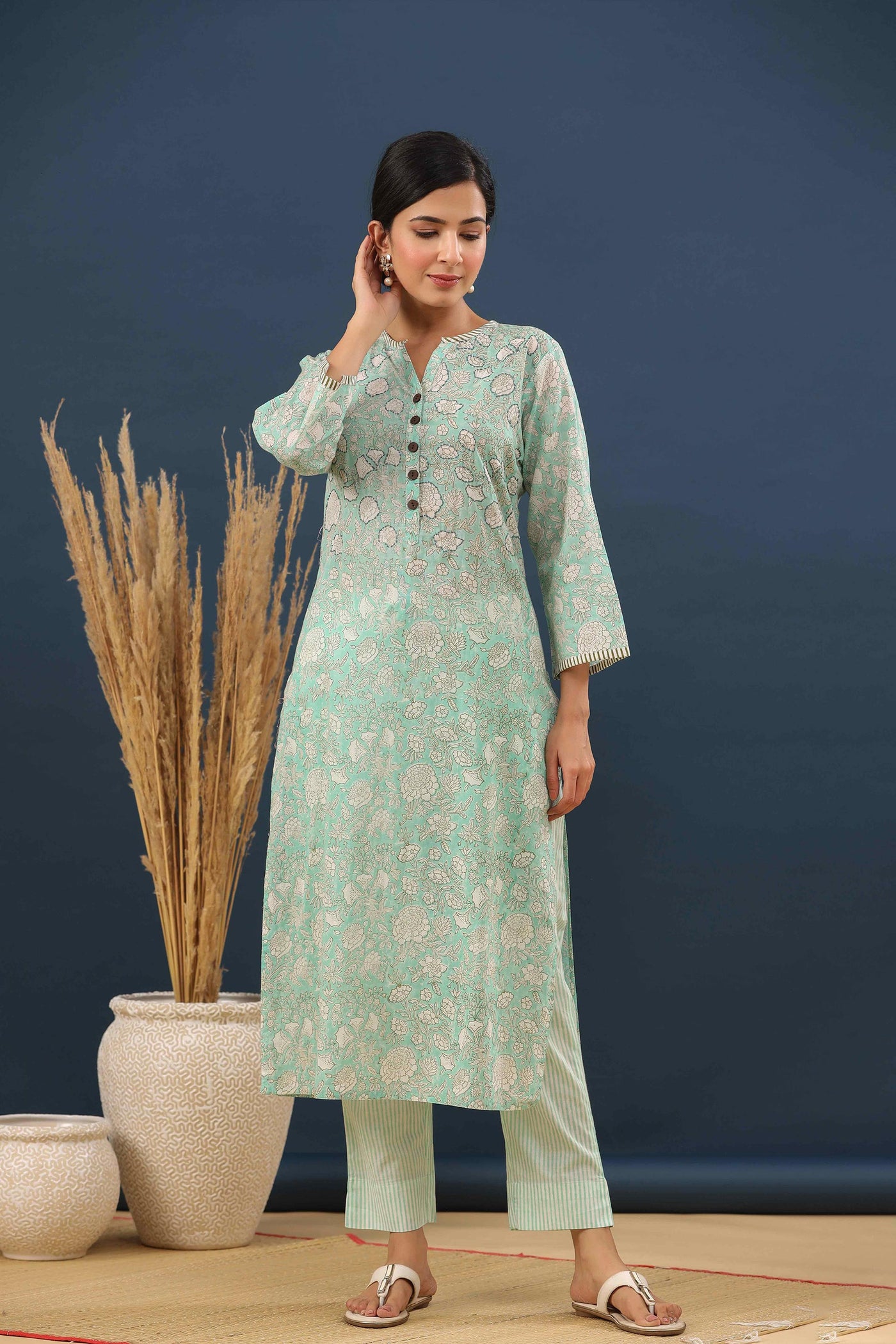 Flowering Mint Printed Cotton Suit Set