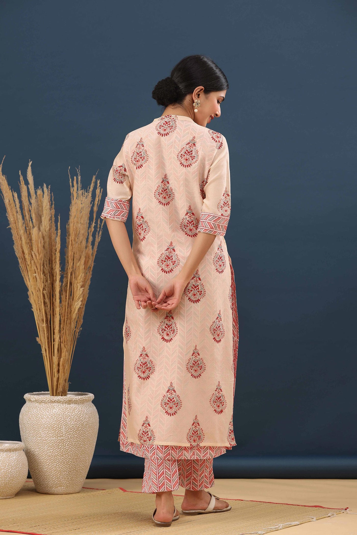 Foliate Floral Handblock Print Layered Kurta Set