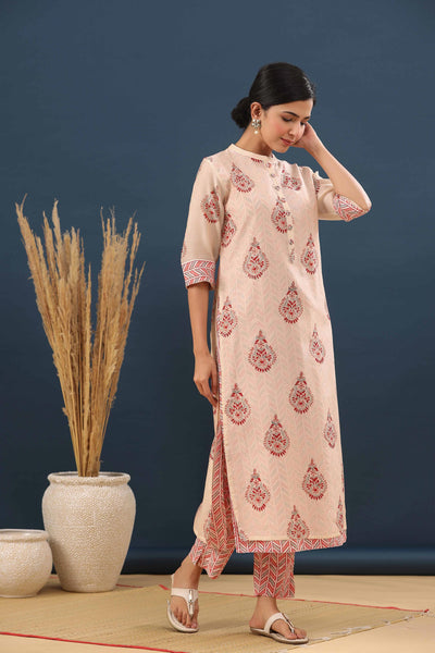 Foliate Floral Handblock Print Layered Kurta Set