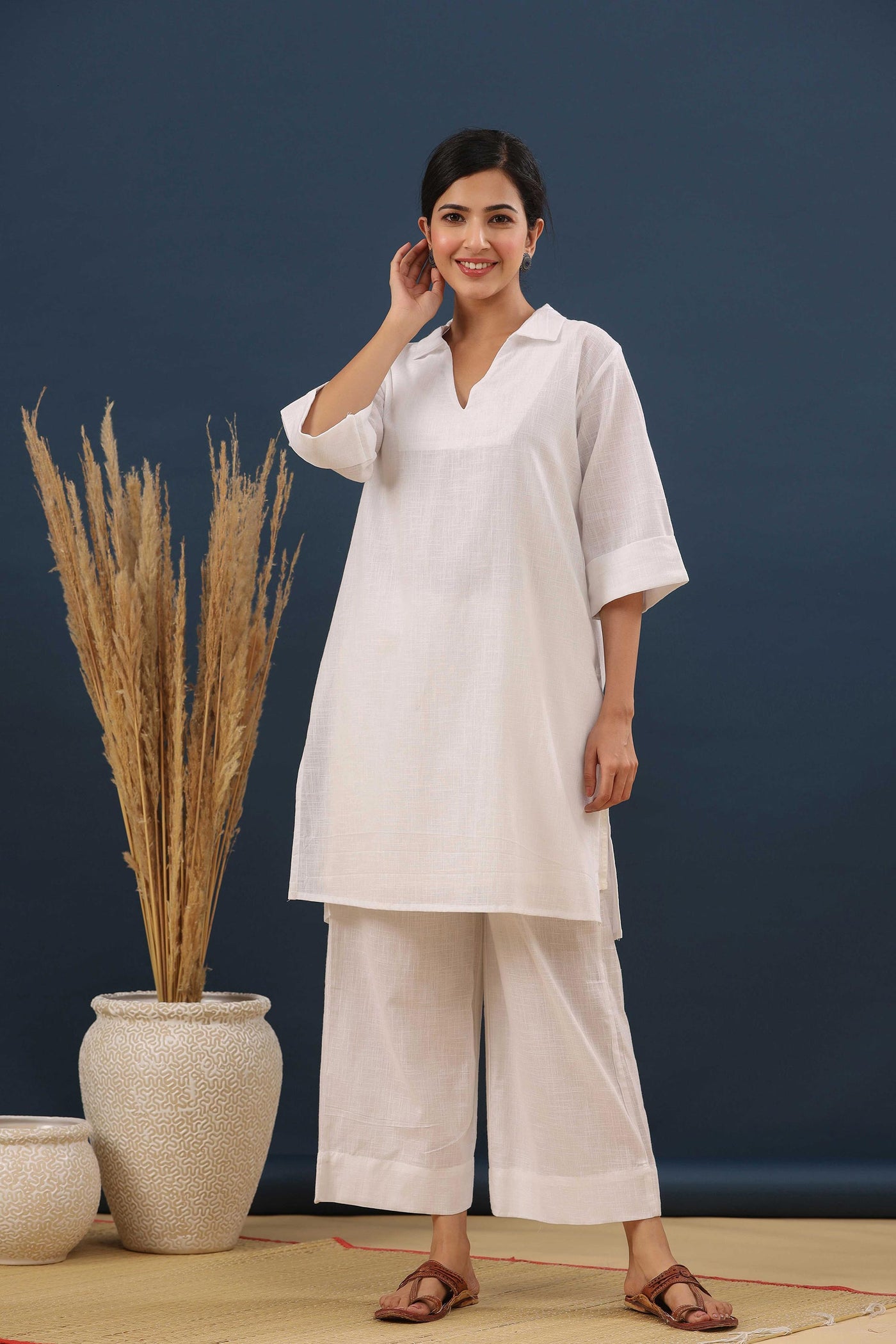 Snowy Day White Cotton Slub Co-ord Set