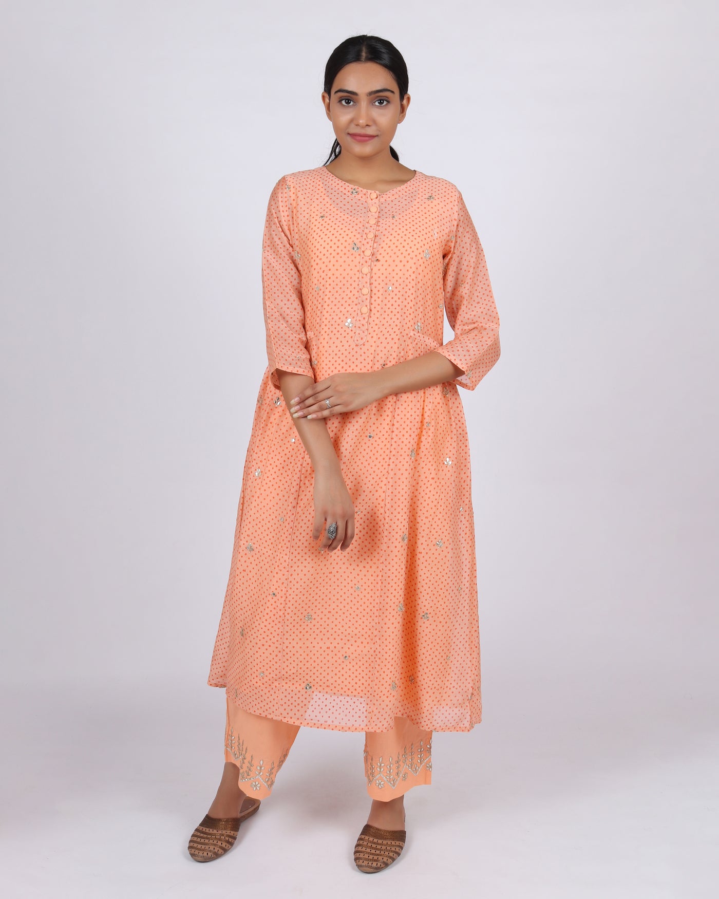 Pumpkin Patch Printed Chanderi Gota Work Kurta Set