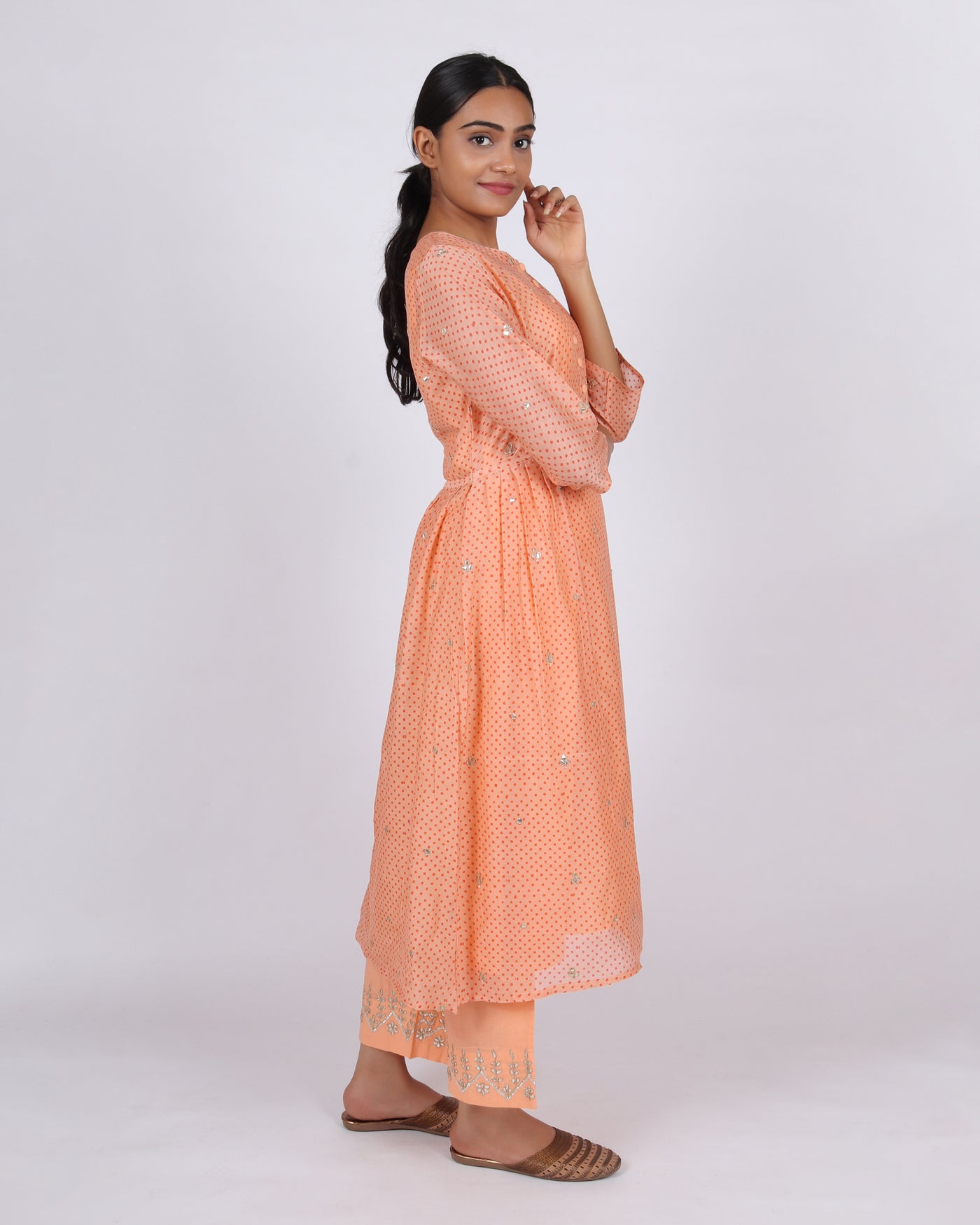 Pumpkin Patch Printed Chanderi Gota Work Kurta Set