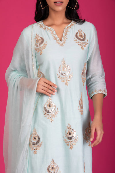 Alluring Blue Chanderi Gota Patti Suit Set